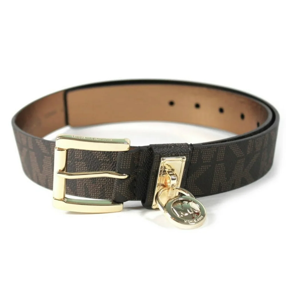 Michael Kors‎ Women's MK Signature Hamilton Lock Monogram Belt Chocolate